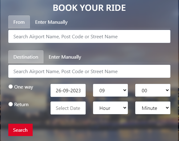 Booking form of London Car transfer 